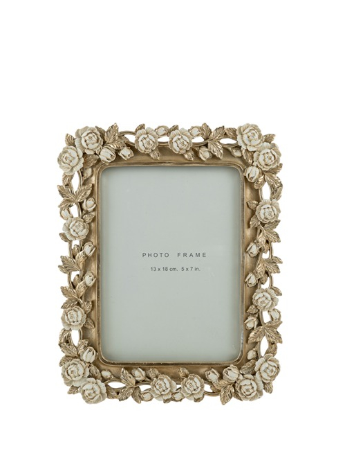 Κορνίζα Polyester Σαμπανί Με Μπεζ Τριαντάφυλλα 13x18εκ.