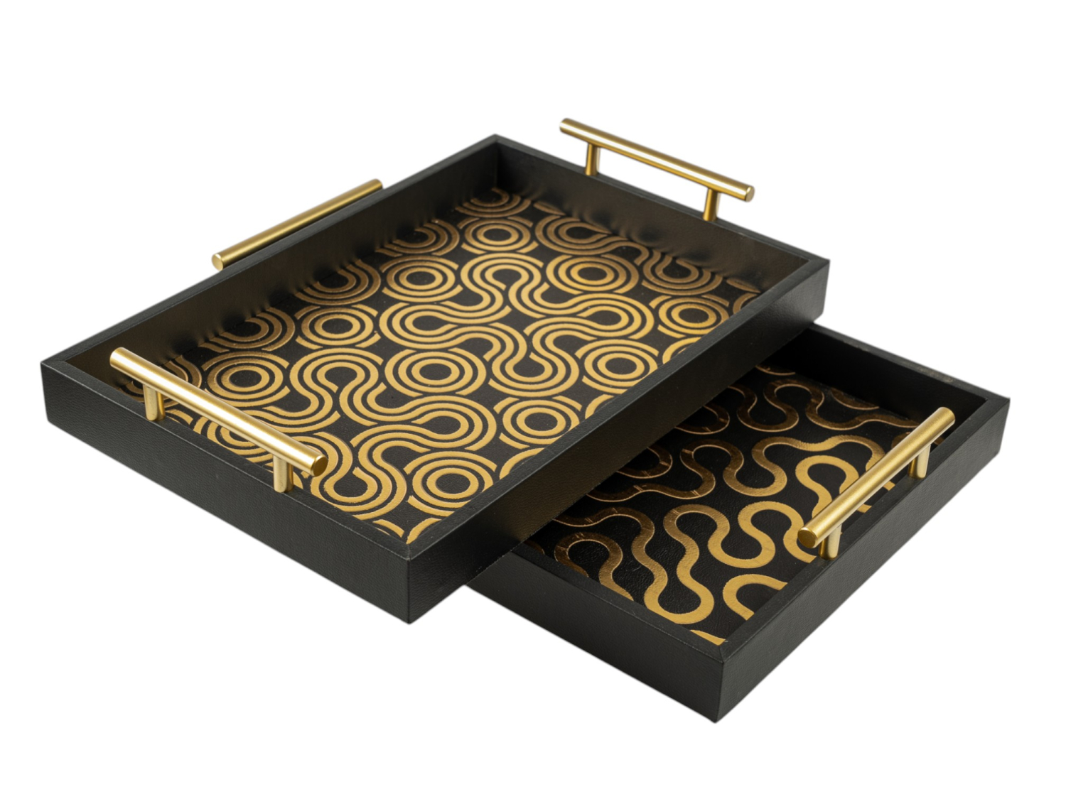 ZEN COLLECTION Δίσκος Σερβιρίσματος Σετ 2τμχ Μαύρος-Χρυσός 44x31x4εκ.-40x27x4εκ. Zen Collection 25.20.51613 (Χρώμα: Μαύρο) - ZEN COLLECTION - 25.20.51613