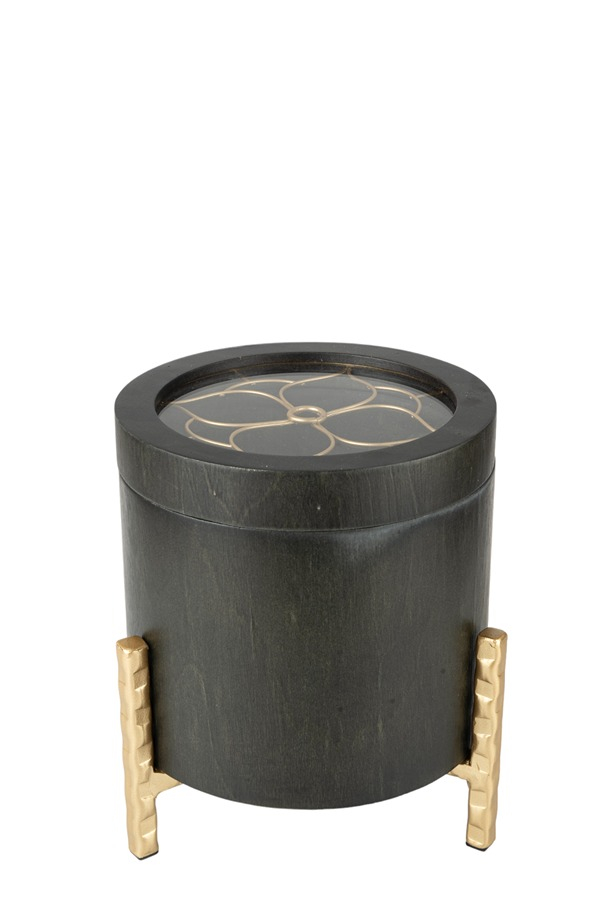 Διακοσμητικό Κουτί Ξύλινο-Μεταλλικό Μαύρο-Χρυσό Με Λουλ