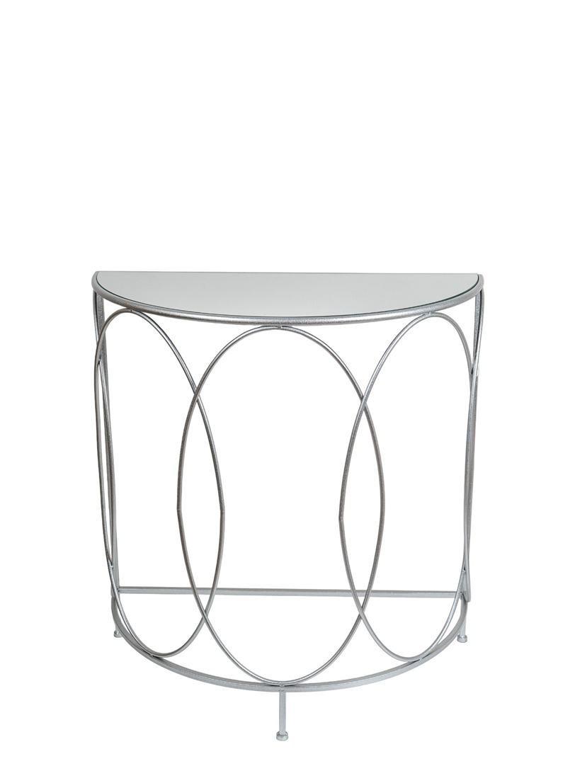 Κονσόλα Μεταλλική Οβάλ Ασημί Με Τζάμι Καθρέπτη 75x37,5x