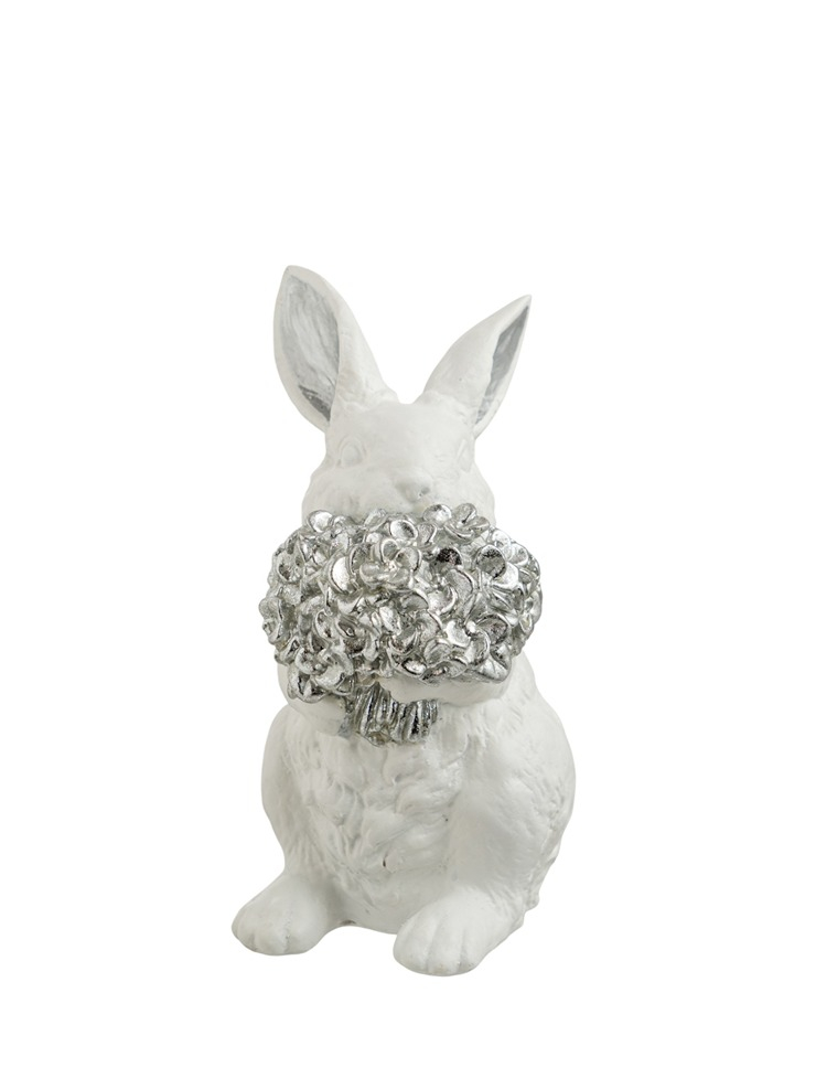 Διακοσμητικός Πασχαλινός Λαγός Με Μπουκέτο Polyester Λευκός-Ασημί 9x11,3x18εκ. Zen Collection 26.6.52478 (Σετ 2 Τεμάχια) (Υλικό: Polyester, Χρώμα: Λευκό) - ZEN COLLECTION - 26.6.52478