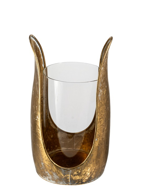 Κηροπήγιο Μεταλλικό Χρυσό Με Γυαλί 16x15,5x27,5εκ. Zen 