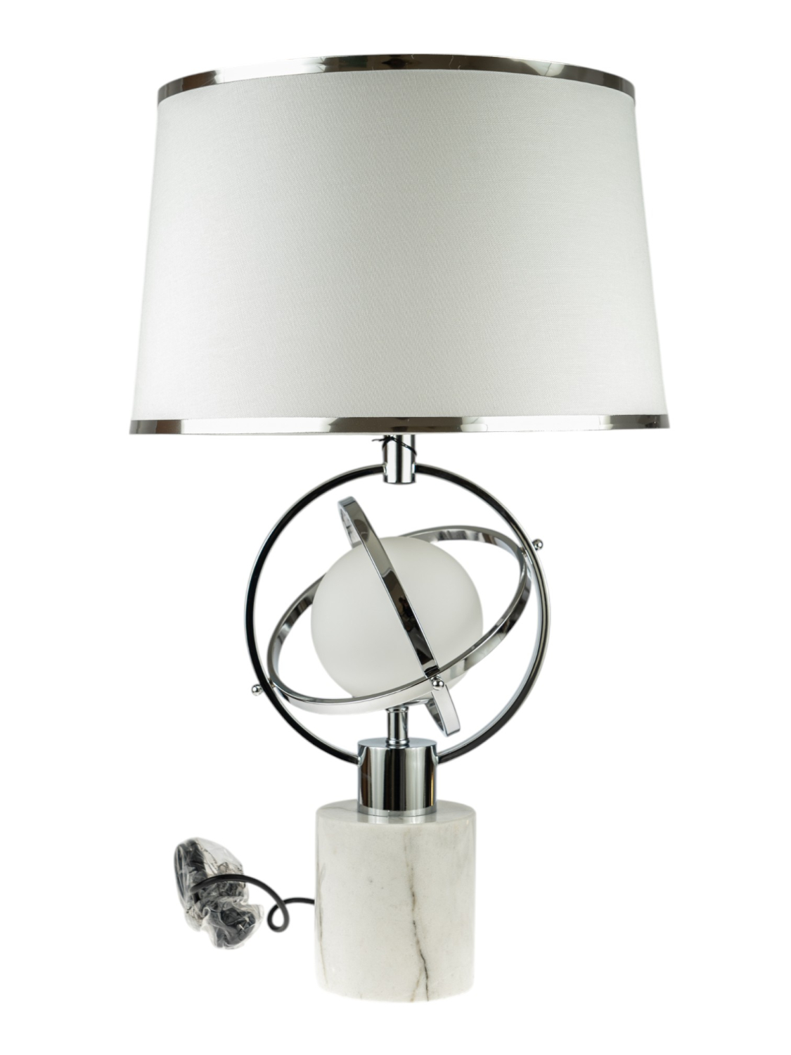 ZEN COLLECTION Φωτιστικό Επιτραπέζιο Ασημί-Λευκό Με Ρίγες & Μαρμάρινη Βάση 40x70εκ. Zen Collection 24.35.51134 (Υλικό: Μάρμαρο, Χρώμα: Λευκό) - ZEN COLLECTION - 24.35.51134