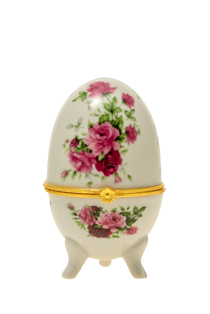 Διακοσμητικό Επιτραπέζιο Αυγό Πορσελάνης Λευκό-Ροζ-Χρυσ