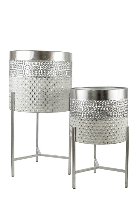 Γλάστρες - Ζαρντινιέρες 24home - ΣΗΜΑΝΤΙΚΟ: Σε περίπτωση διαφοράς τιμής από το κατάστημα ισχύει παντα και μόνο η τιμή του καταστήματος Κασπώ Σετ 2τμχ Μεταλλικά Ασημί-Λευκό 29,8x29,8x56εκ.-25