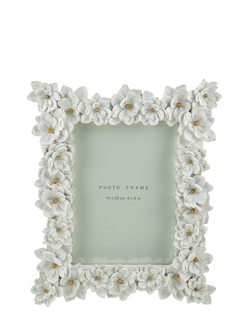 Κορνίζα Polyester Με Λουλούδια Λευκά-Χρυσό 15x20εκ. Zen