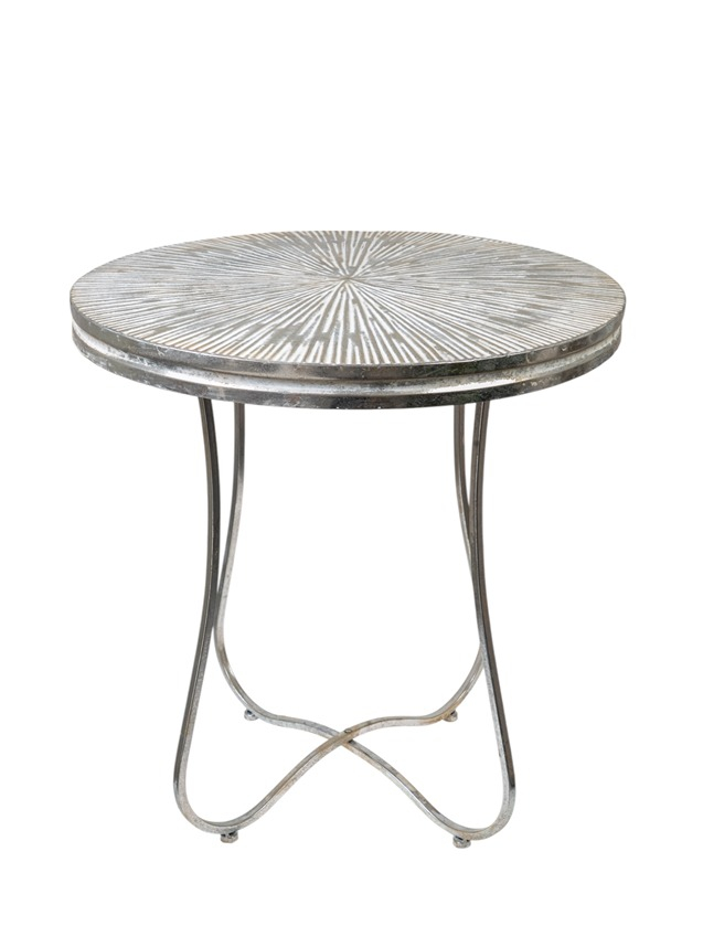 Τραπέζι Βοηθητικό Μεταλλικό Με Γραμμές Αντικέ Ασημί 60x