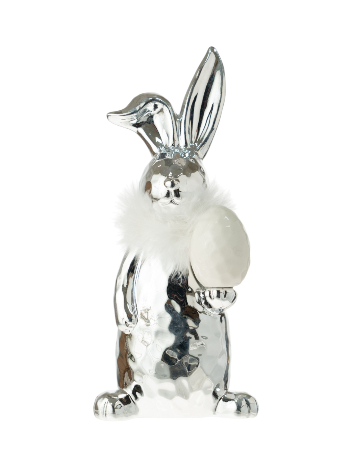 Πασχαλινός Διακοσμητικός Λαγός Κεραμικός Λευκός-Ασημί 7,7x7,1x16,8εκ. Zen Collection 25.7.51194 (Σετ 2 Τεμάχια) (Υλικό: Κεραμικό, Χρώμα: Λευκό) - ZEN COLLECTION - 25.7.51194