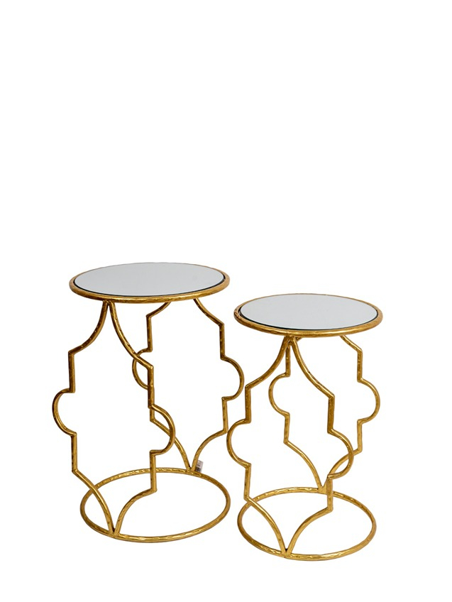 Τραπεζάκι Σετ 2τμχ Μεταλλικό Χρυσό Με Τζάμι Καθρέπτη 36