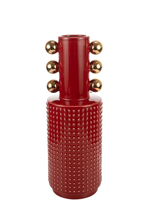 Βάζο Κεραμικό Κόκκινο-Χρυσό 14x14x40εκ. Zen Collection 