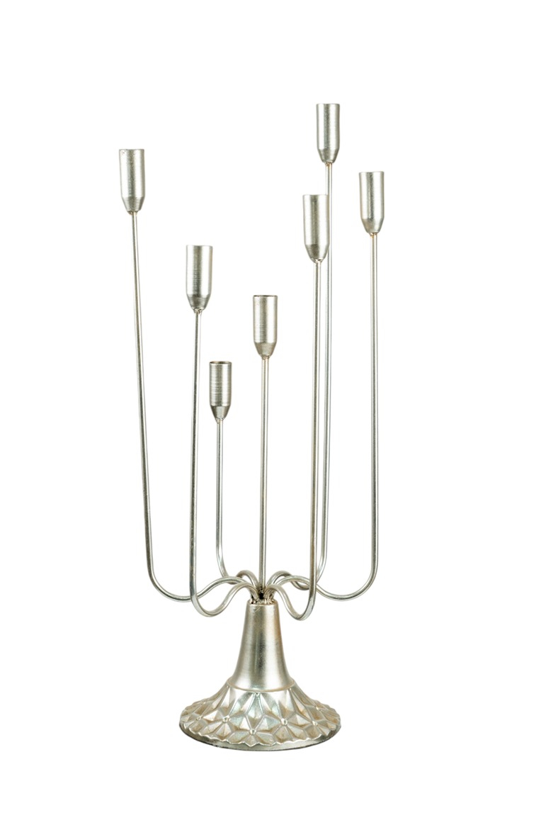 Κηροπήγιο 7 Κερο Μεταλλικό Ασημί 23,5x20x59,5εκ. Zen Co