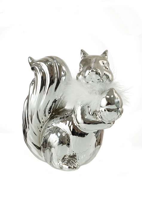 Διακοσμητικός Επιτραπέζιος Σκίουρος Κεραμικός Ασημί Λευ