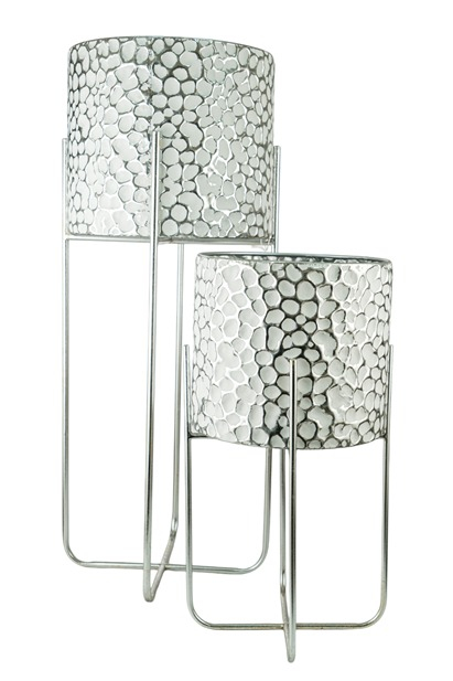 Κασπώ Σετ 2τμχ Μεταλλικά Ασημί-Λευκό 29,5x29,5x76,2εκ.-