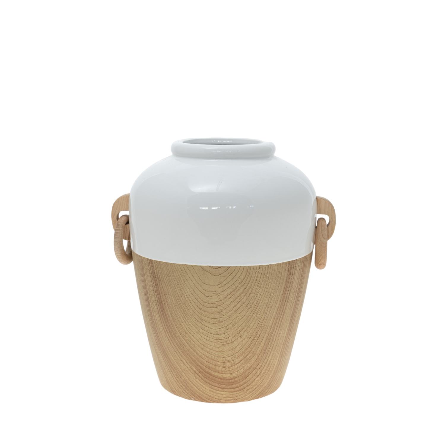 Βάζο Κεραμικό-Ξύλινο Λευκό-Natural 26x21,5x28,5εκ. Zen Collection 23.49341 (Υλικό: Ξύλο, Χρώμα: Λευκό) - ZEN COLLECTION - 23.49341