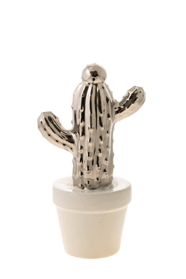 Διακοσμητικά Επιτραπέζια 24home - ΣΗΜΑΝΤΙΚΟ: Σε περίπτωση διαφοράς τιμής από το κατάστημα ισχύει παντα και μόνο η τιμή του καταστήματος Διακοσμητικός Κάκτος Κεραμικός Ασημί Σε Λευκή Γλάστρα 1