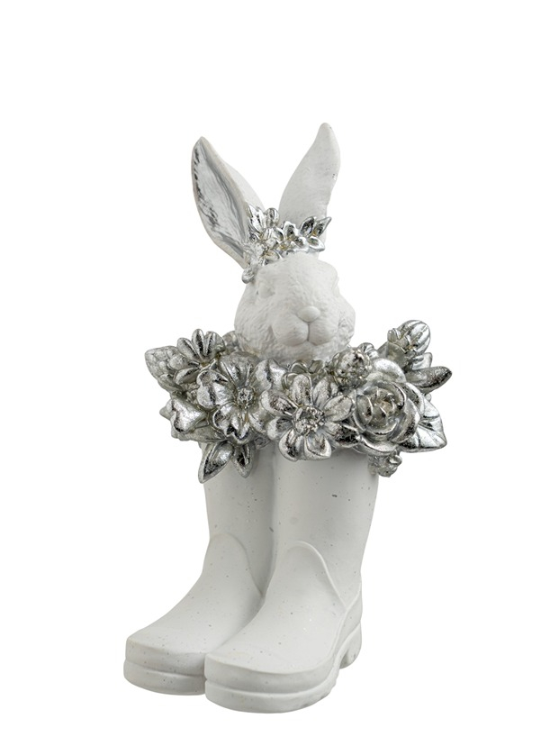 Διακοσμητική Πασχαλινή Μπότα Με Λαγό Polyester Λευκό-Ασημί 10,5x10,5x19εκ. Zen Collection 26.6.52471 (Υλικό: Polyester, Χρώμα: Λευκό) - ZEN COLLECTION - 26.6.52471