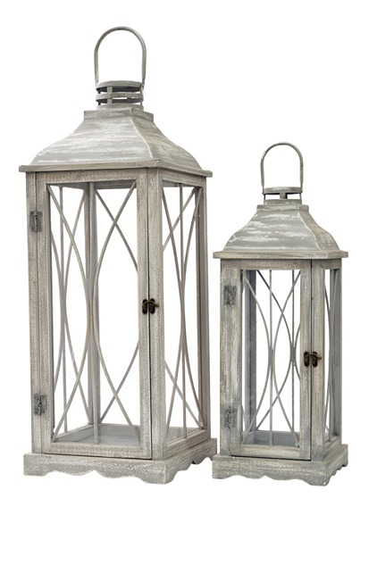 ZEN COLLECTION Φανάρι Σετ 2τμχ Ξύλινο Γκρι 28x28x73εκ.-21x21x52,5εκ. Zen Collection 24.17.49796 (Υλικό: Ξύλο, Χρώμα: Γκρι) - ZEN COLLECTION - 24.17.49796