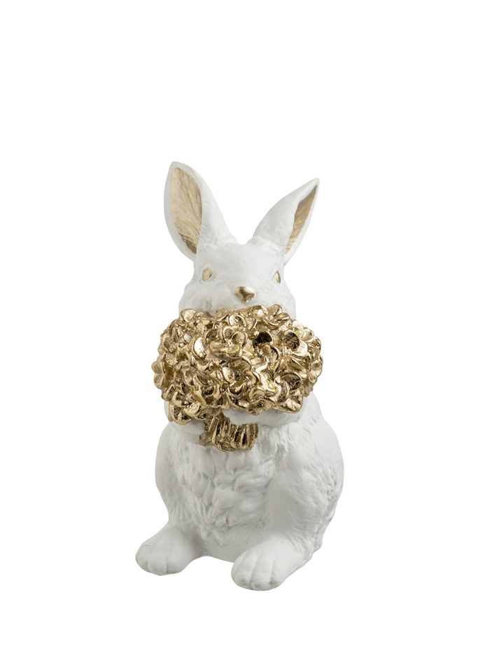 Διακοσμητικός Πασχαλινός Λαγός Με Μπουκέτο Polyester Λευκός-Χρυσό 9x11,3x18εκ. Zen Collection 26.6.52477 (Σετ 2 Τεμάχια) (Υλικό: Polyester, Χρώμα: Λευκό) - ZEN COLLECTION - 26.6.52477