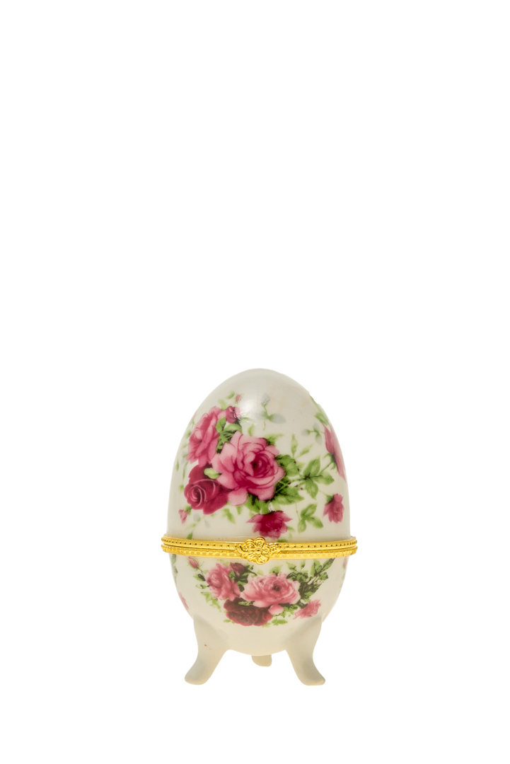 Διακοσμητικό Επιτραπέζιο Αυγό Πορσελάνης Λευκό-Ροζ-Χρυσ