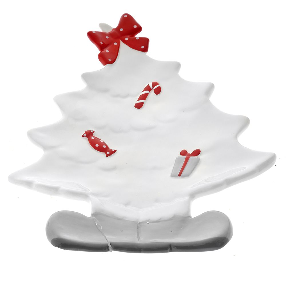Χριστουγεννιάτικο Πιάτο Δέντρο Πήλινο Λευκό-Κόκκινο iliadis 23x18x4εκ. 81416 (Σετ 4 Τεμάχια) (Υλικό: Πήλινο, Χρώμα: Λευκό, Μέγεθος: Μεμονωμένο) – Iliadis – il_81416