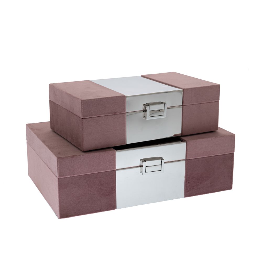 Κουτί Αποθήκευσης Σετ 2τμχ Βελούδινο Ροζ-Ασημί 31,5x21x10,5εκ.-25x15x8εκ. iliadis 85325 (Ύφασμα: Βελούδο, Χρώμα: Ροζ) – Iliadis – il_85325