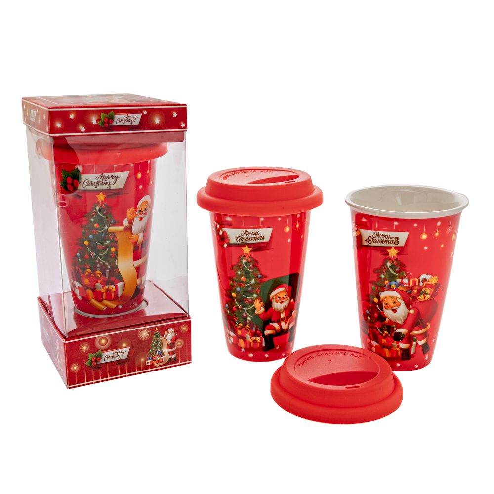 Iliadis Χριστουγεννιάτικη Κούπα Κεραμική Με Καπάκι Σε Κουτί Δώρου 10x10x20,5εκ. iliadis 88762 (Υλικό: Κεραμικό, Χρώμα: Κόκκινο) - Iliadis - il_88762