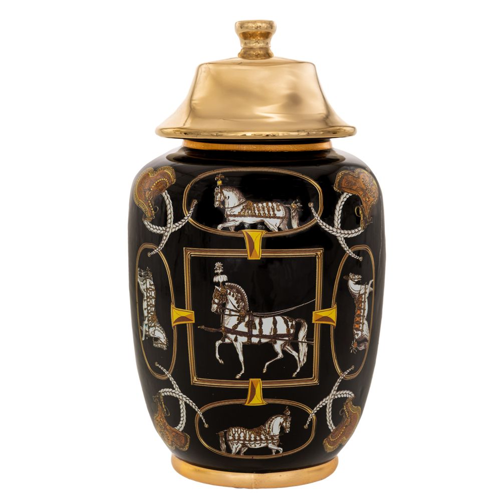 Iliadis Διακοσμητικό Βάζο Με Καπάκι Κεραμικό Μαύρο-Χρυσό Φ18x32εκ. iliadis 88135 (Υλικό: Κεραμικό, Χρώμα: Μαύρο) - Iliadis - il_88135