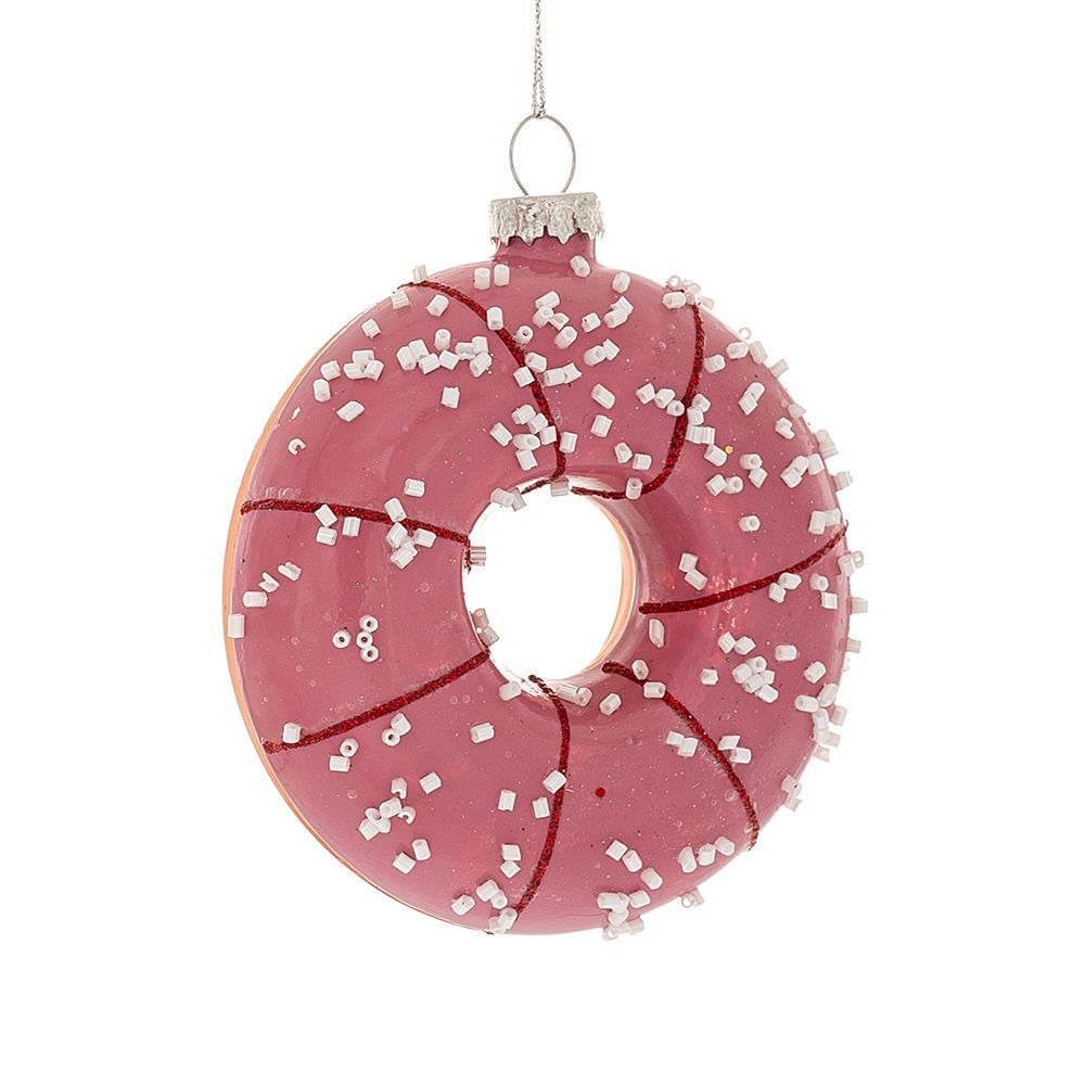 Χριστουγεννιάτικο Donut Κρεμαστό Γυάλινο Ροζ 8x2,5x9εκ.