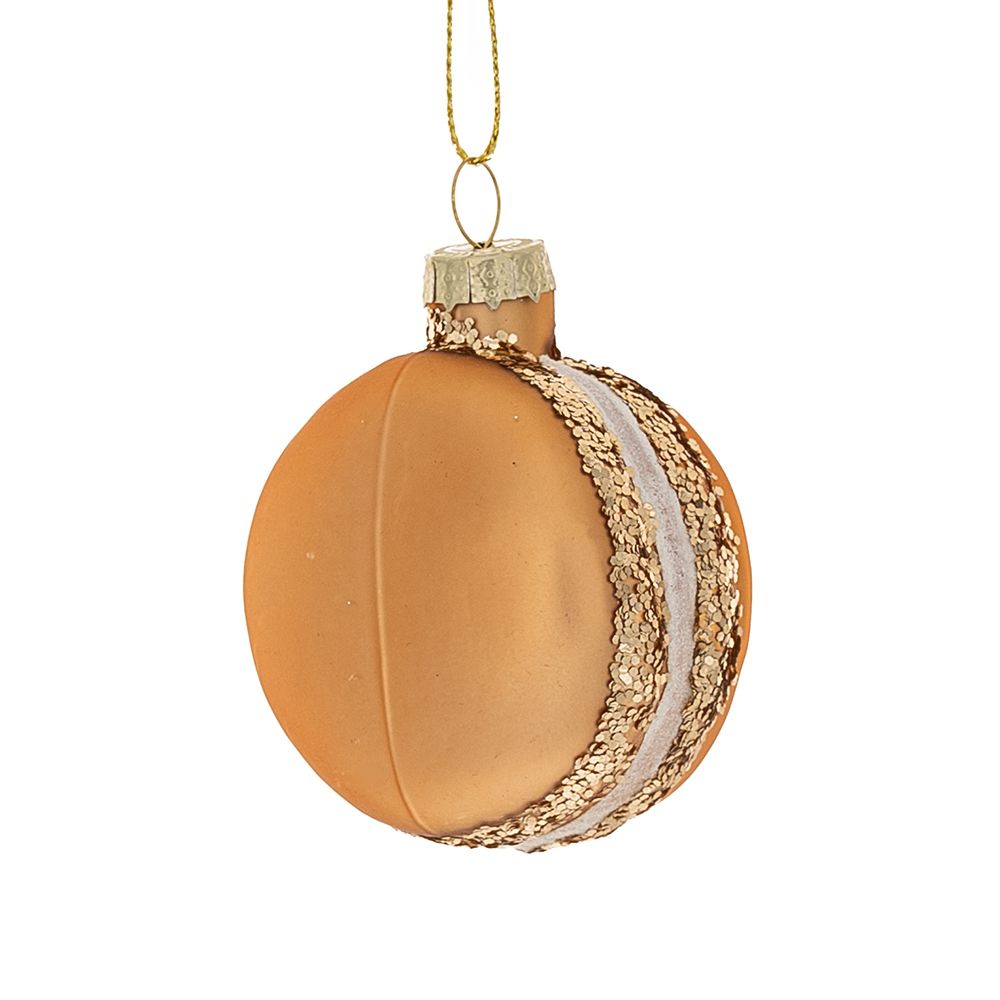 Χριστουγεννιάτικο Macaron Κρεμαστό Γυάλινο Χρυσό 5,5x5x