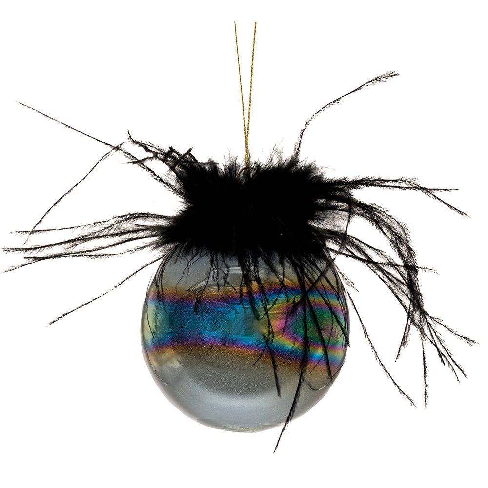 Μπάλα-Στολίδι Σετ 6τμχ Γυάλινη Με Πούπουλα Ιριδίζουσα Μ