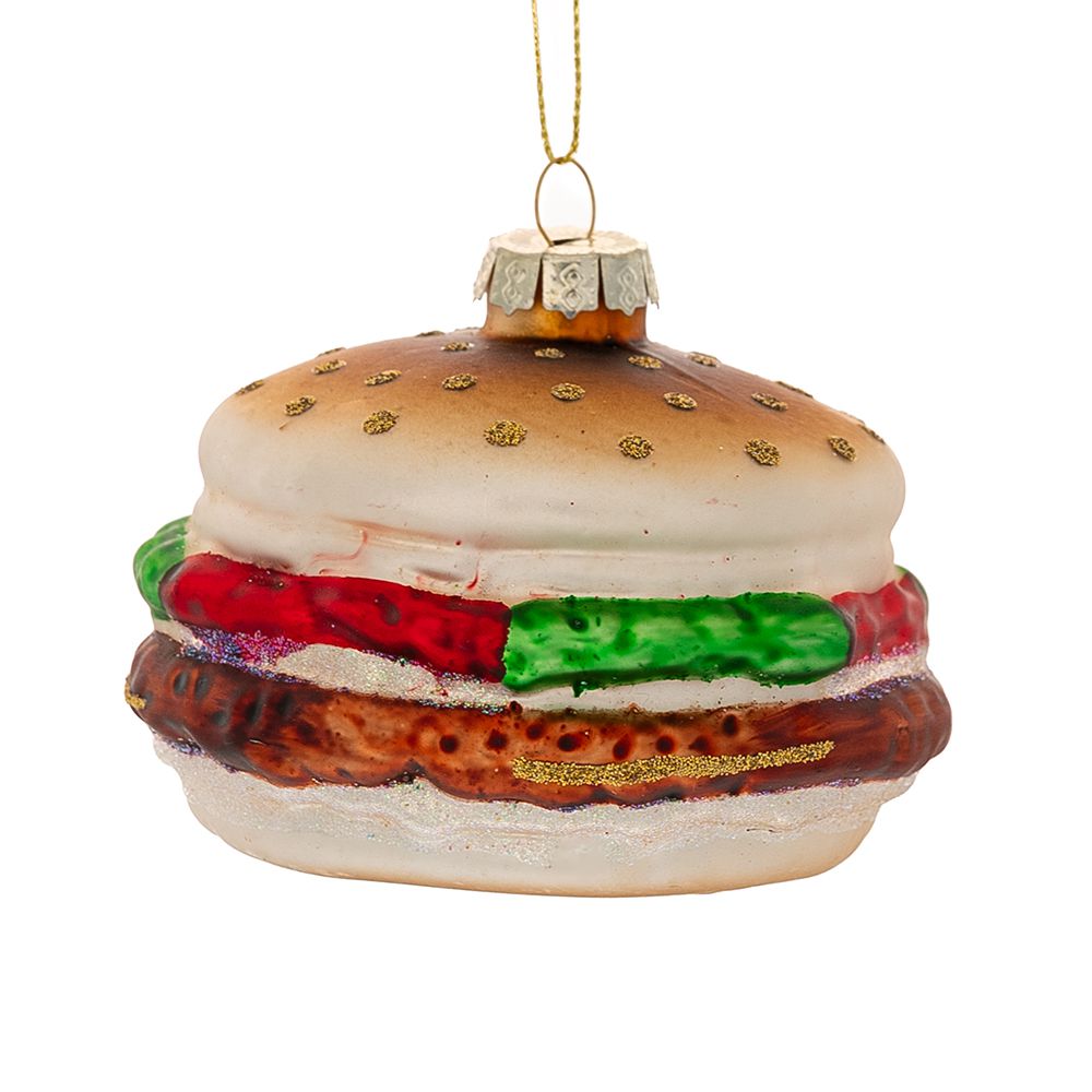 Χριστουγεννιάτικο Στολίδι Burger Κρεμαστό Γυάλινο Καφέ 