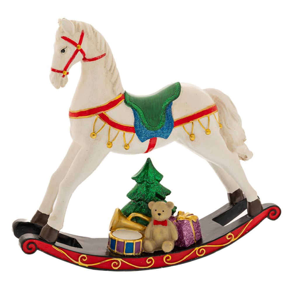 Iliadis - ΣΗΜΑΝΤΙΚΟ: Σε περίπτωση διαφοράς τιμής από το κατάστημα ισχύει παντα και μόνο η τιμή του καταστήματος Χριστουγεννιάτικο άλογο Κουνιστό Polyresin Λευκό-Κόκκιν