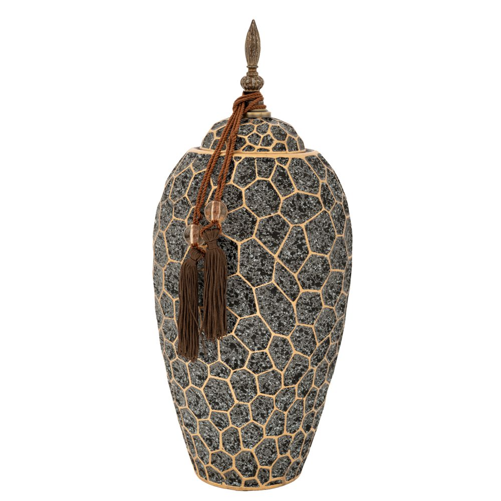 Διακοσμητικά Επιτραπέζια 24home - ΣΗΜΑΝΤΙΚΟ: Σε περίπτωση διαφοράς τιμής από το κατάστημα ισχύει παντα και μόνο η τιμή του καταστήματος Βάζο Με Καπάκι Κεραμικό Γκρι-Χρυσό iliadis 19x40εκ. 887