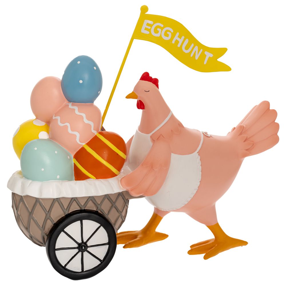 Πασχαλινή Διακοσμητική Κότα Polyresin Ροζ Με Καρότσι & Αυγά 25x25εκ. iliadis 89445 (Υλικό: Polyresin, Χρώμα: Ροζ) - Iliadis - il_89445