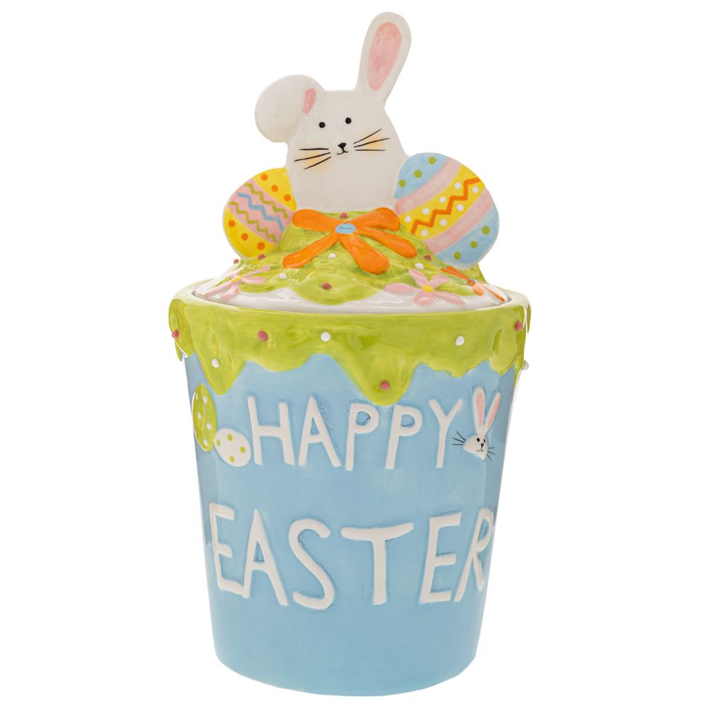 Iliadis Πασχαλινή Μπισκοτιέρα Κεραμική Μπλε Με Λαγό 18x18x32εκ. iliadis 89261 (Υλικό: Κεραμικό, Χρώμα: Μπλε) - Iliadis - il_89261