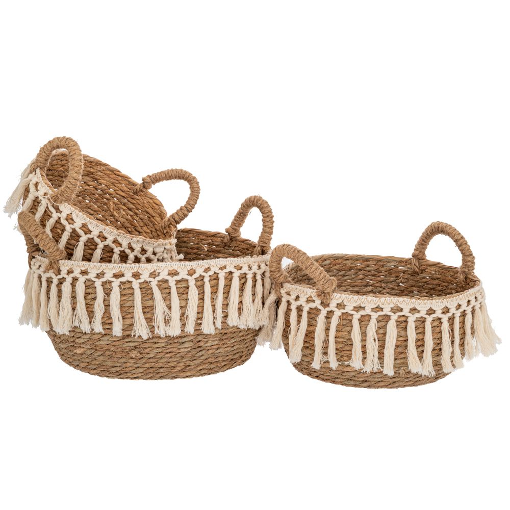 Διακοσμητικά Επιτραπέζια 24home - ΣΗΜΑΝΤΙΚΟ: Σε περίπτωση διαφοράς τιμής από το κατάστημα ισχύει παντα και μόνο η τιμή του καταστήματος Καλάθι Σετ 3τμχ Στρογγυλό Ψάθινο Με Κρόσια Natural 35x1