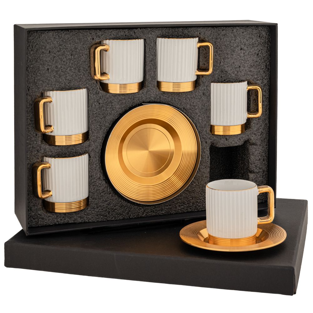Σετ 6τμχ Φλυτζάνια Καφέ Κεραμικό-Μεταλλικό Λευκό-Χρυσό 5x6εκ. iliadis 90080 (Υλικό: Μεταλλικό, Χρώμα: Λευκό) - Iliadis - il_90080