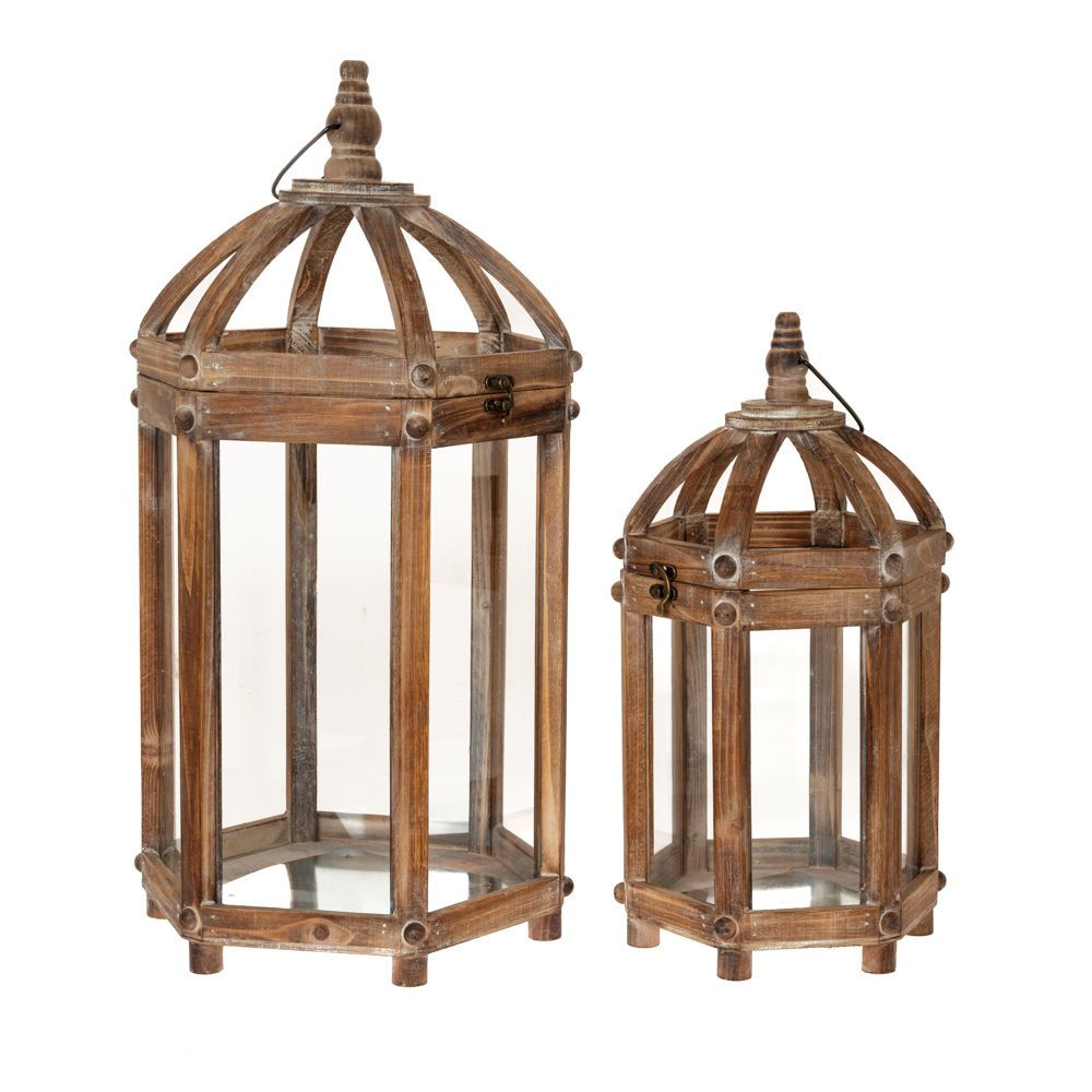 Φανάρι Σετ 2τμχ Ξύλινο Καφέ 30x27x59εκ.-22x20x43εκ. ili