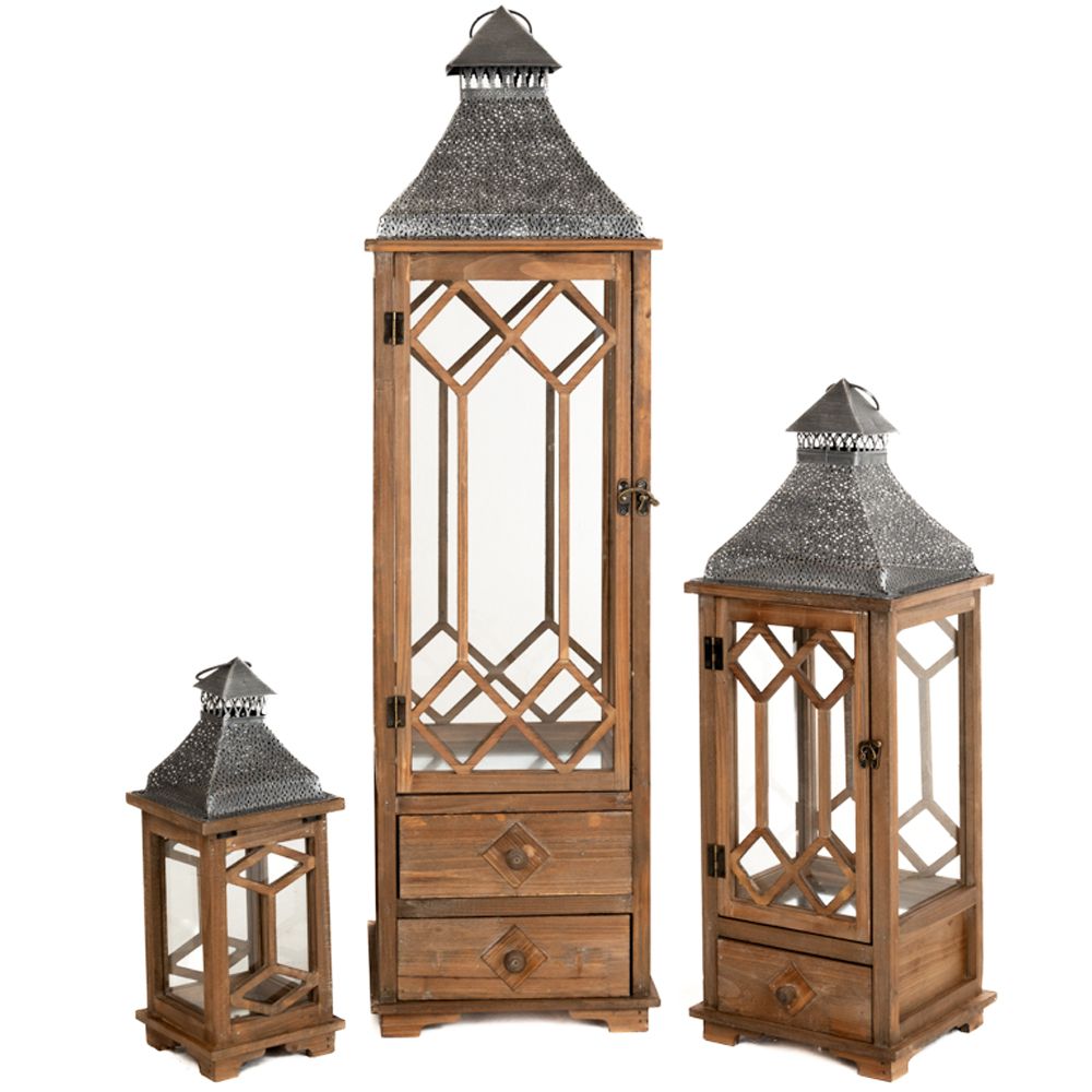 Iliadis Φανάρι Σετ 3τμχ Ξύλινο-Μεταλλικό Καφέ-Γκρι 31x31x110εκ.-24x24x70εκ.-17x17x42εκ. iliadis 85231 (Υλικό: Ξύλο, Χρώμα: Γκρι) - Iliadis - il_85231