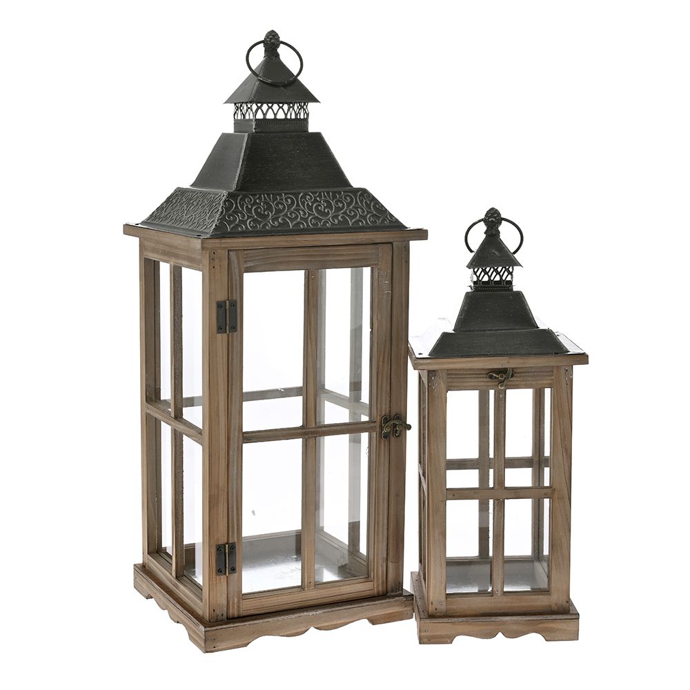 Iliadis Φανάρι Σετ 2τμχ Ξύλινο-Μεταλλικό Καφέ-Μαύρο 25x25x67εκ.-17x17x47εκ. iliadis 80720 (Υλικό: Ξύλο, Χρώμα: Μαύρο) - Iliadis - il_80720