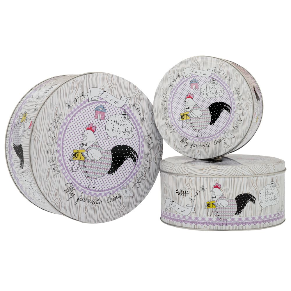 Κουτί Σετ 3τμχ Μεταλλικό Στρογγυλό 20x9εκ.-17x8εκ.-13,5