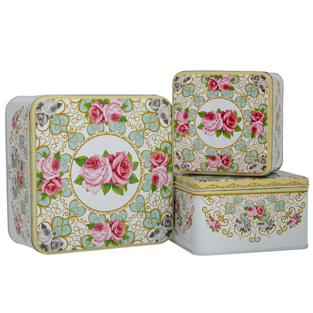 Κουτί Σετ 3τμχ Μεταλλικό Τετράγωνο 17x17x9εκ.-14x14x8εκ