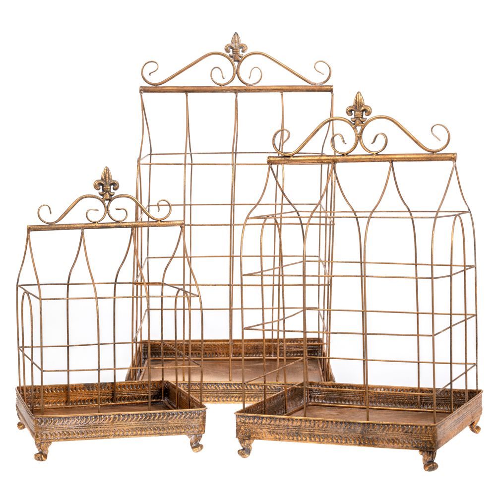 Διακοσμητικά Επιτραπέζια 24home - ΣΗΜΑΝΤΙΚΟ: Σε περίπτωση διαφοράς τιμής από το κατάστημα ισχύει παντα και μόνο η τιμή του καταστήματος Διακοσμητικό Κλουβί Σετ 3τμχ Μεταλλικό Χρυσό 37x37x68εκ