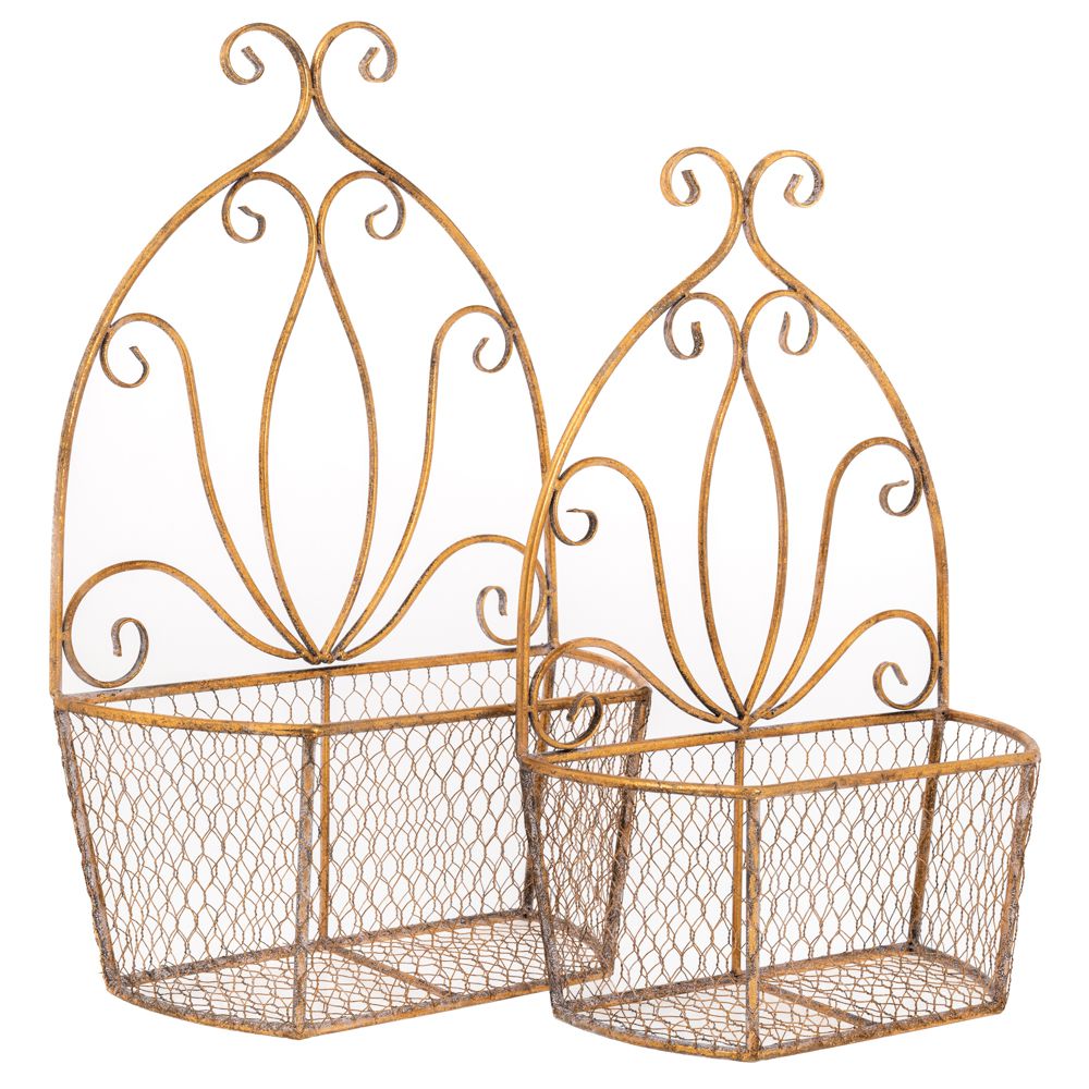 Διακοσμητικά Επιτραπέζια 24home - ΣΗΜΑΝΤΙΚΟ: Σε περίπτωση διαφοράς τιμής από το κατάστημα ισχύει παντα και μόνο η τιμή του καταστήματος Καλάθι Σετ 2τμχ Μεταλλικό Χρυσό 40x19x63εκ.-35x17x55εκ.