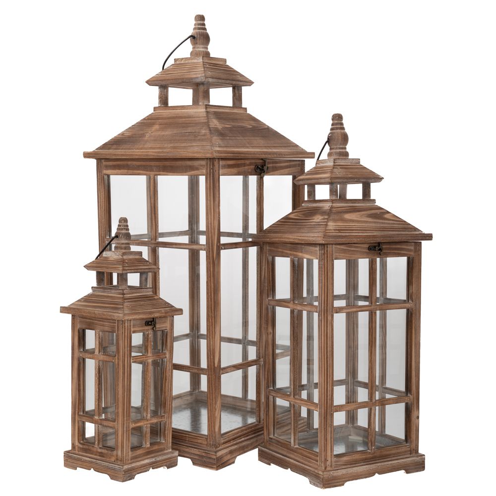 Διακοσμητικά Επιτραπέζια 24home - ΣΗΜΑΝΤΙΚΟ: Σε περίπτωση διαφοράς τιμής από το κατάστημα ισχύει παντα και μόνο η τιμή του καταστήματος Φανάρι Σετ 3τμχ Ξύλινο Καφέ 31,5x31,5x81,5εκ.-23x23x63,