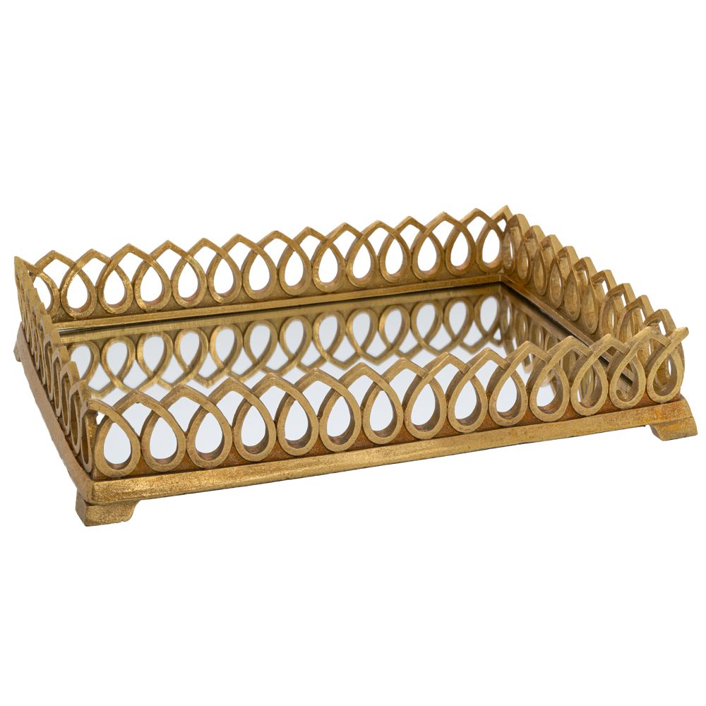 Διακοσμητικά Επιτραπέζια 24home - ΣΗΜΑΝΤΙΚΟ: Σε περίπτωση διαφοράς τιμής από το κατάστημα ισχύει παντα και μόνο η τιμή του καταστήματος Διακοσμητικός Δίσκος Polyresin Χρυσός Με Καθρέπτη 33x24