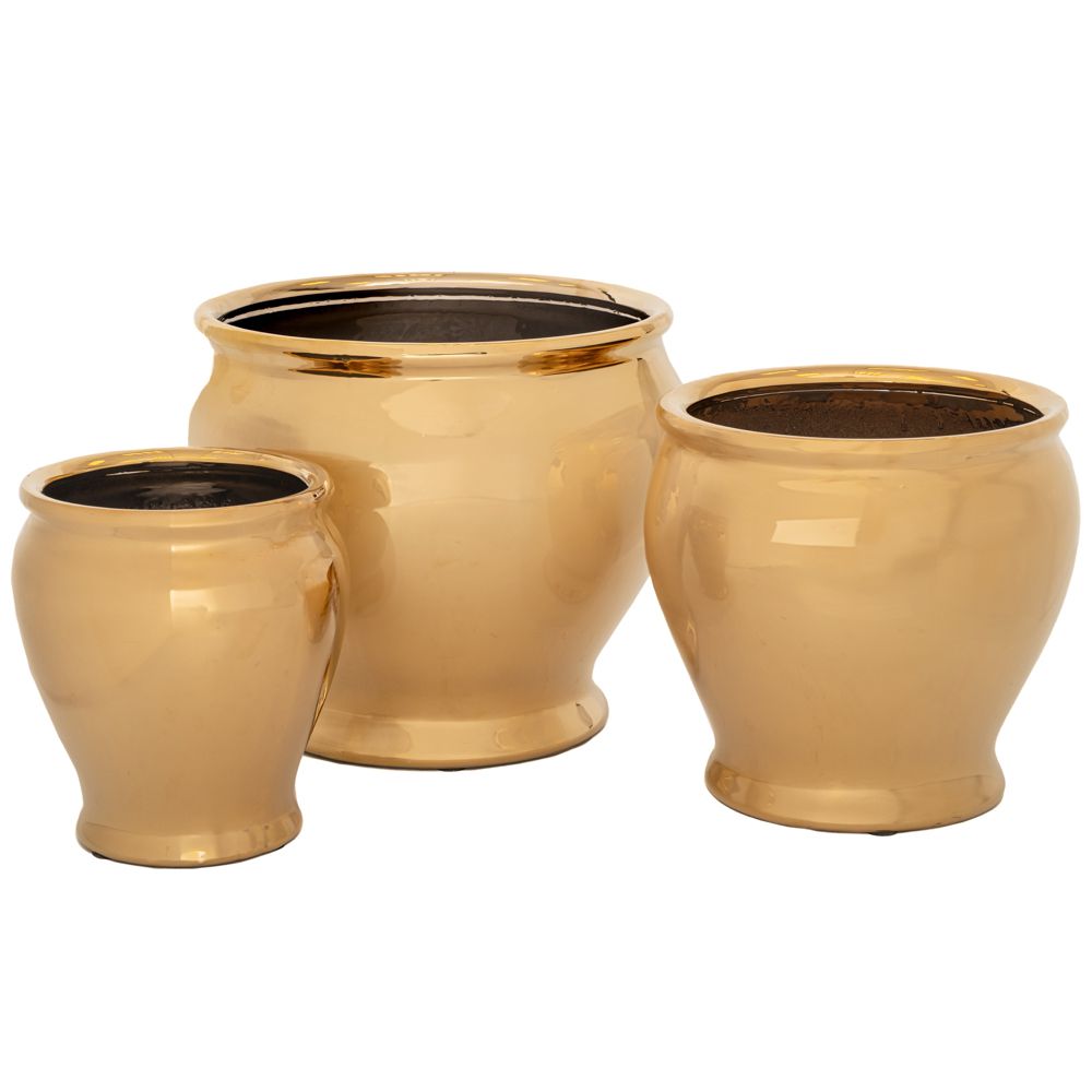 Γλάστρες - Ζαρντινιέρες 24home - ΣΗΜΑΝΤΙΚΟ: Σε περίπτωση διαφοράς τιμής από το κατάστημα ισχύει παντα και μόνο η τιμή του καταστήματος Κασπώ Σετ 3τμχ Κεραμικό Χρυσό 36x30εκ.-28x27εκ.-21x23εκ