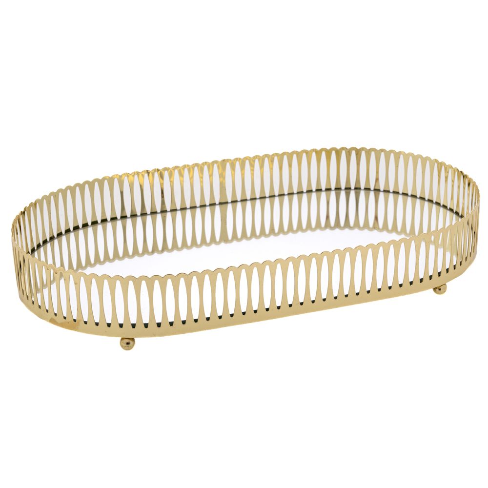 Διακοσμητικά και αξεσουαρ κουζίνας 24home - ΣΗΜΑΝΤΙΚΟ: Σε περίπτωση διαφοράς τιμής από το κατάστημα ισχύει παντα και μόνο η τιμή του καταστήματος Δίσκος Με Καθρέπτη Οβάλ Μεταλλικός Χρυσός 17x32εκ. ilia