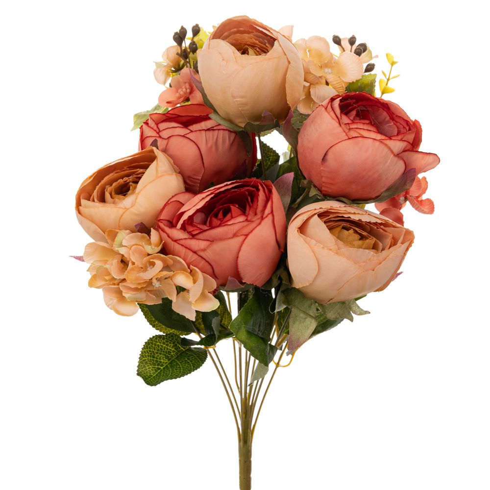 Διακοσμητικά Επιτραπέζια 24home - ΣΗΜΑΝΤΙΚΟ: Σε περίπτωση διαφοράς τιμής από το κατάστημα ισχύει παντα και μόνο η τιμή του καταστήματος Μπουκέτο Με 12 Τριαντάφυλλα Και Ορτανσία Πορτοκαλί 52εκ