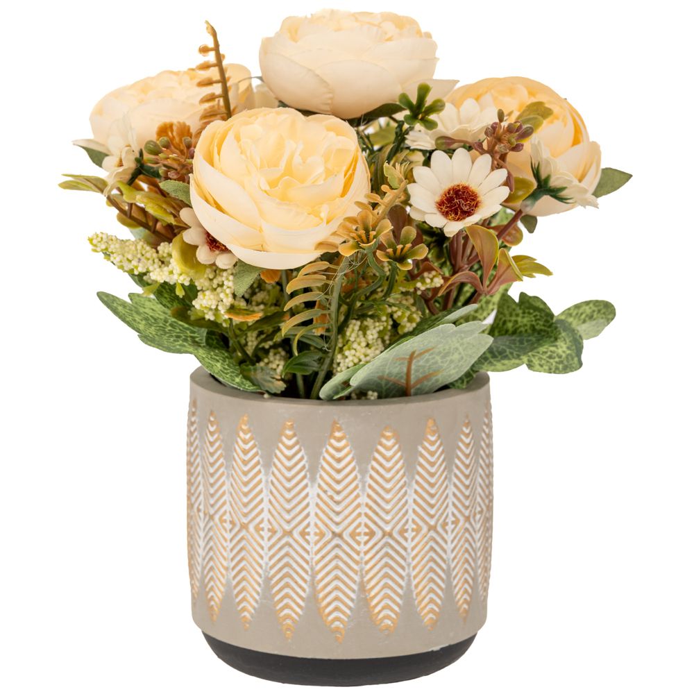 Διακοσμητικά Επιτραπέζια 24home - ΣΗΜΑΝΤΙΚΟ: Σε περίπτωση διαφοράς τιμής από το κατάστημα ισχύει παντα και μόνο η τιμή του καταστήματος Μπουκέτο Με Παιώνια Εκρού Σε Κεραμικό Κασπώ 10x23εκ. il